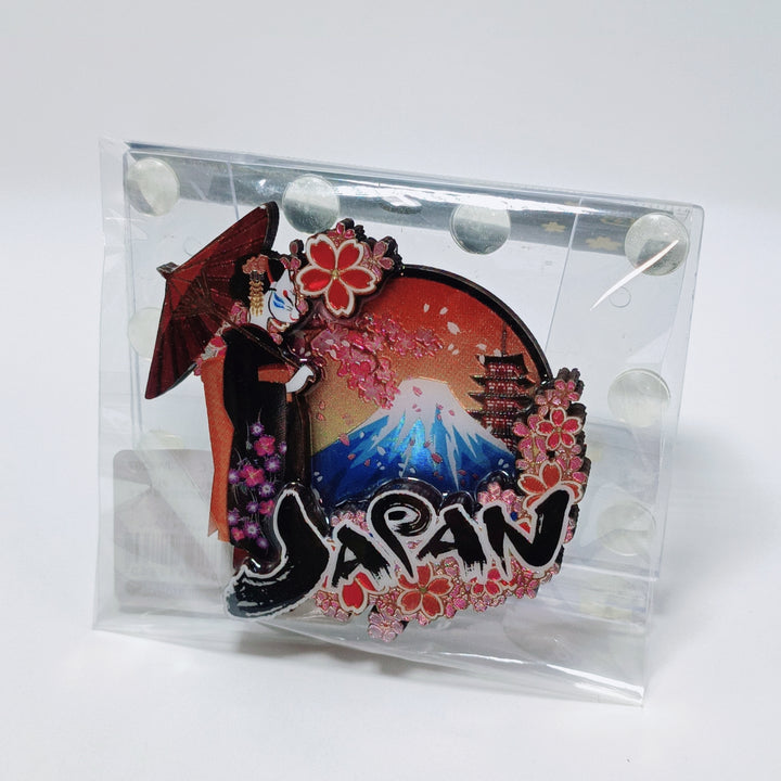 Souvenir Japan Wooden Magnet (kimono girl & mt.fuji)