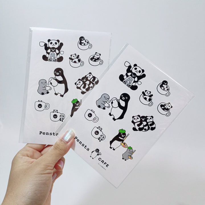 [JR Store Limited] Hoja de calcomanías de Pensta Cafe con el pingüino de Suica y el panda