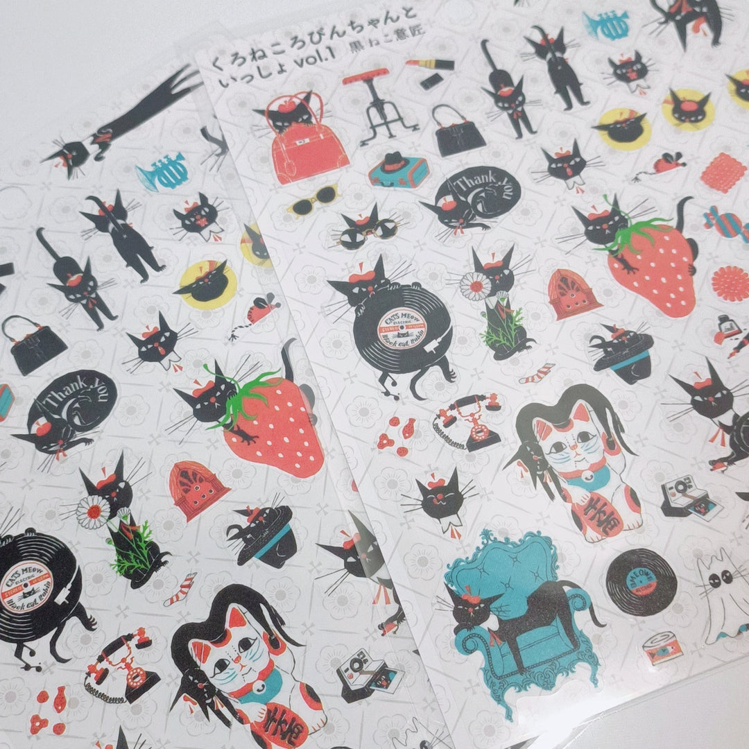 Kuronekodesign Black Cat Strawberry Sticker Sheet