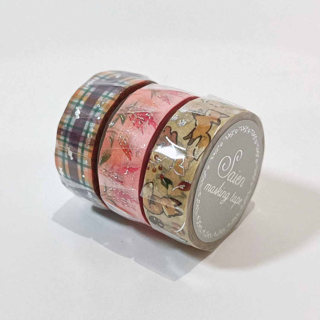 Autumn Inspired Silver Leaf Washi Tape Set (3 pcs.)