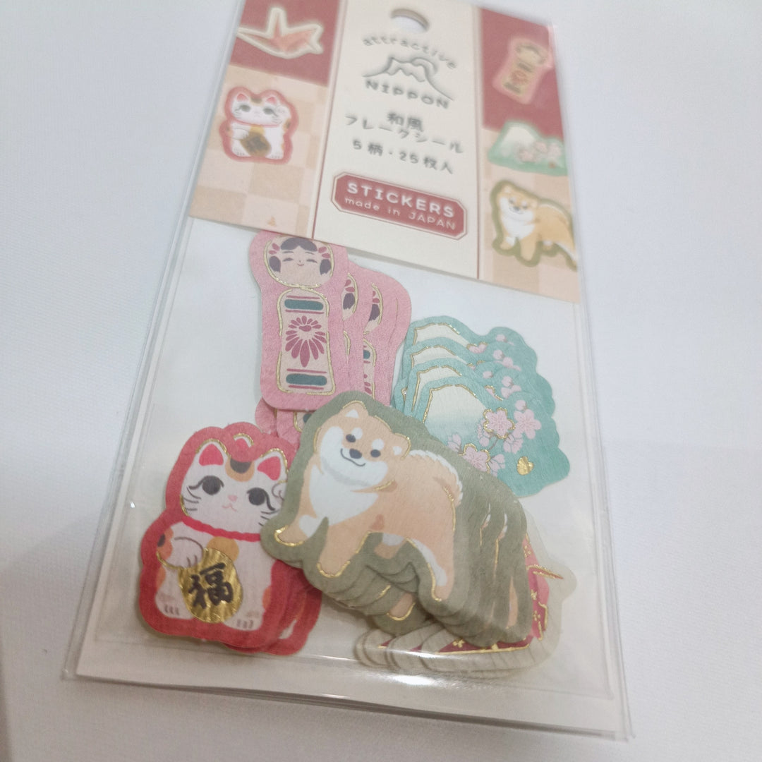 Attractive Nippon Fuji-san Kokeshi Manekineko Flake Seal