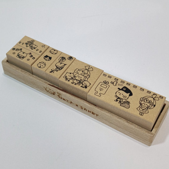 Kayonoko x SANBY Girl and Cat Wooden Stamp Set