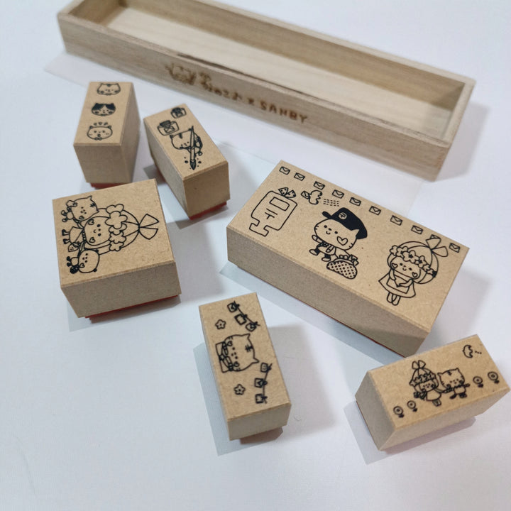 Kayonoko x SANBY Girl and Cat Wooden Stamp Set