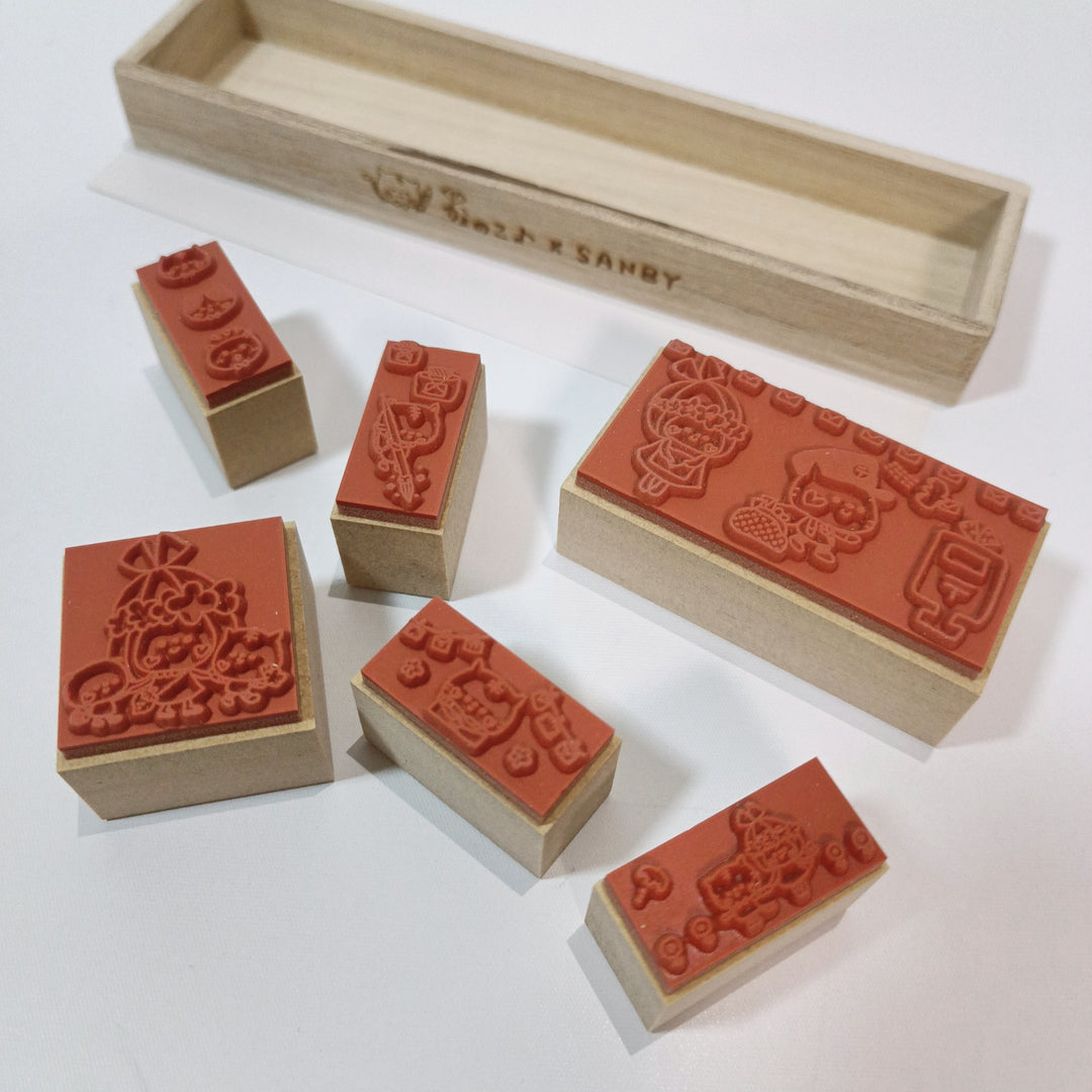 Kayonoko x SANBY Girl and Cat Wooden Stamp Set