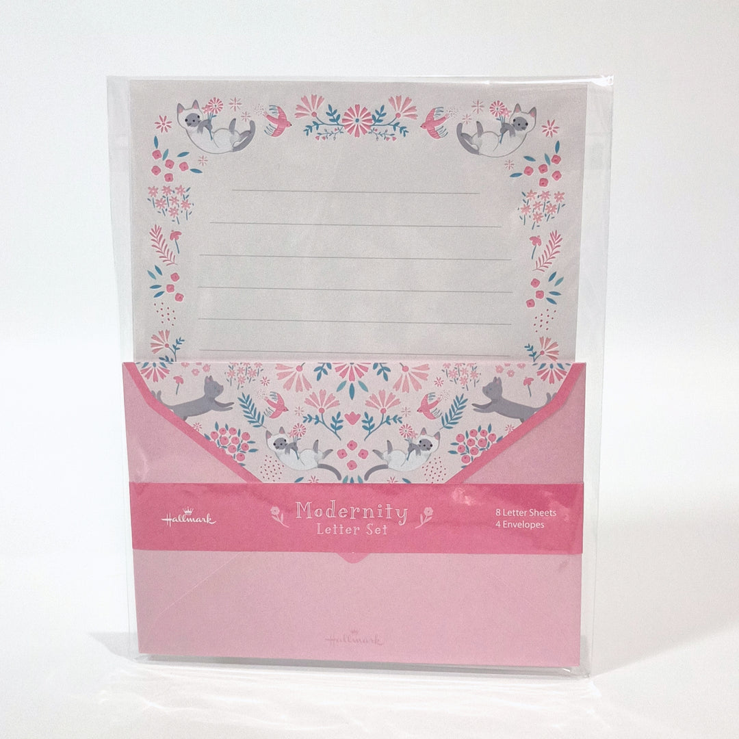 Cat and Pink Flowers Letter Set