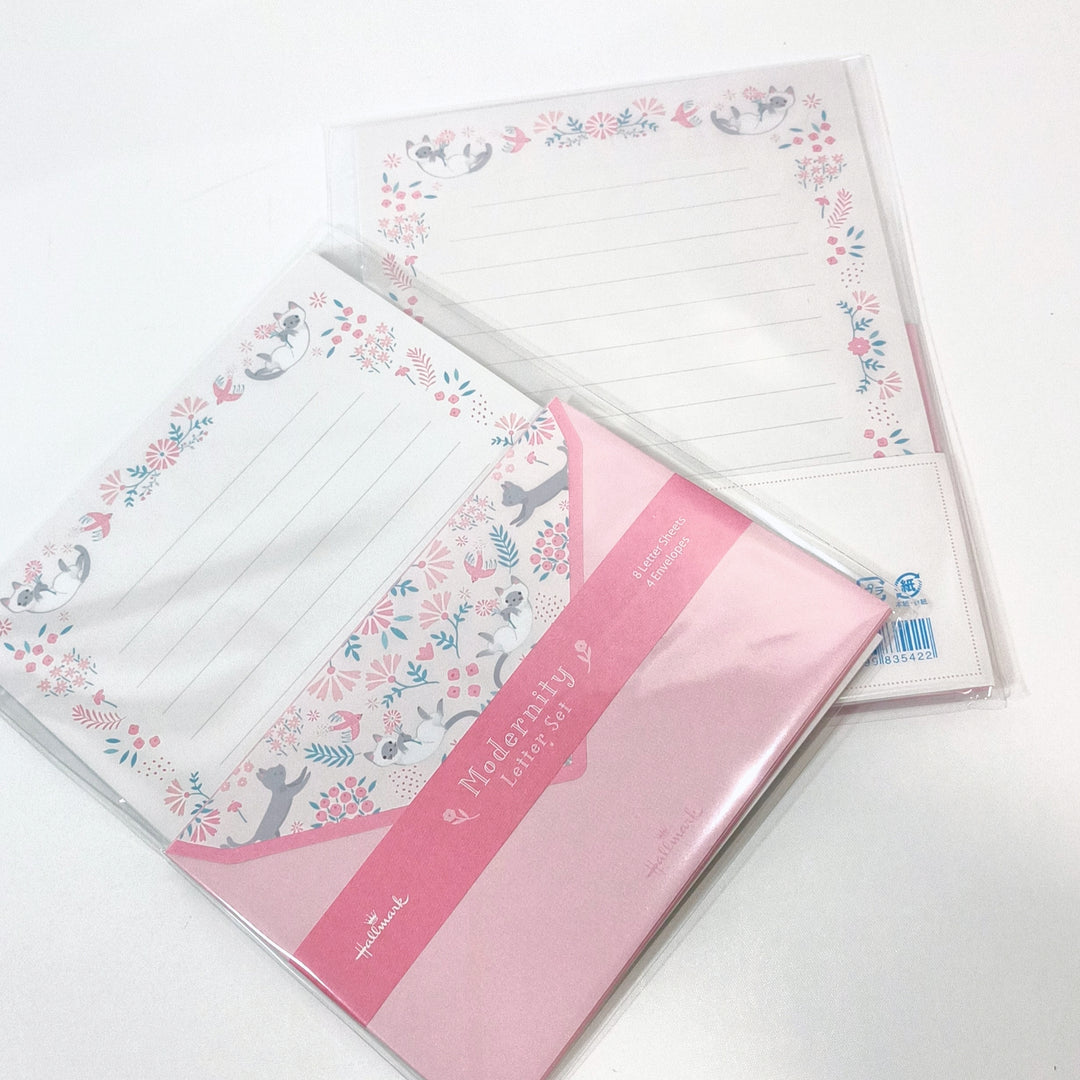 Cat and Pink Flowers Letter Set