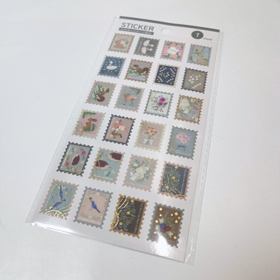 Animal Postage Stamps (Gold Foil) Sticker Sheet
