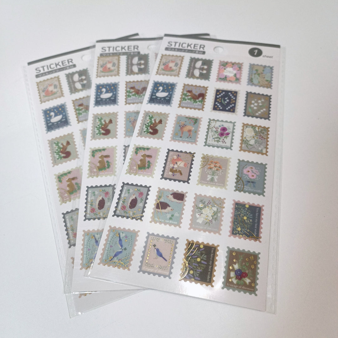 Animal Postage Stamps (Gold Foil) Sticker Sheet