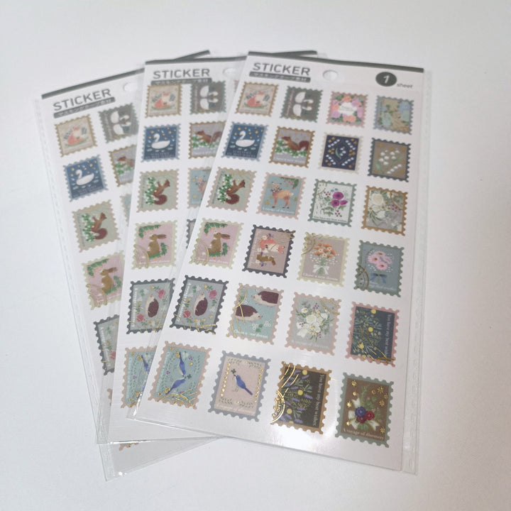 Animal Postage Stamps (Gold Foil) Sticker Sheet