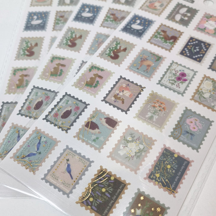 Animal Postage Stamps (Gold Foil) Sticker Sheet