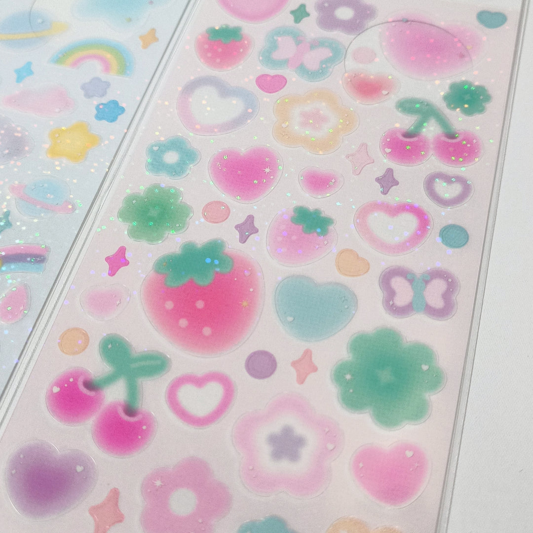 Sticker Selection Sparkly Fluffy Shapes Sticker Sheet Set (2pcs.)