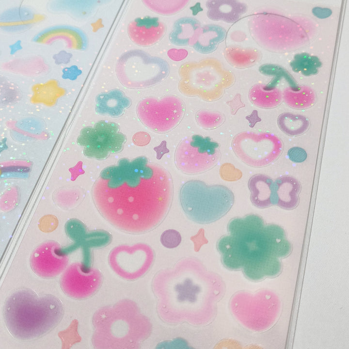 Sticker Selection Sparkly Fluffy Shapes Sticker Sheet Set (2pcs.)