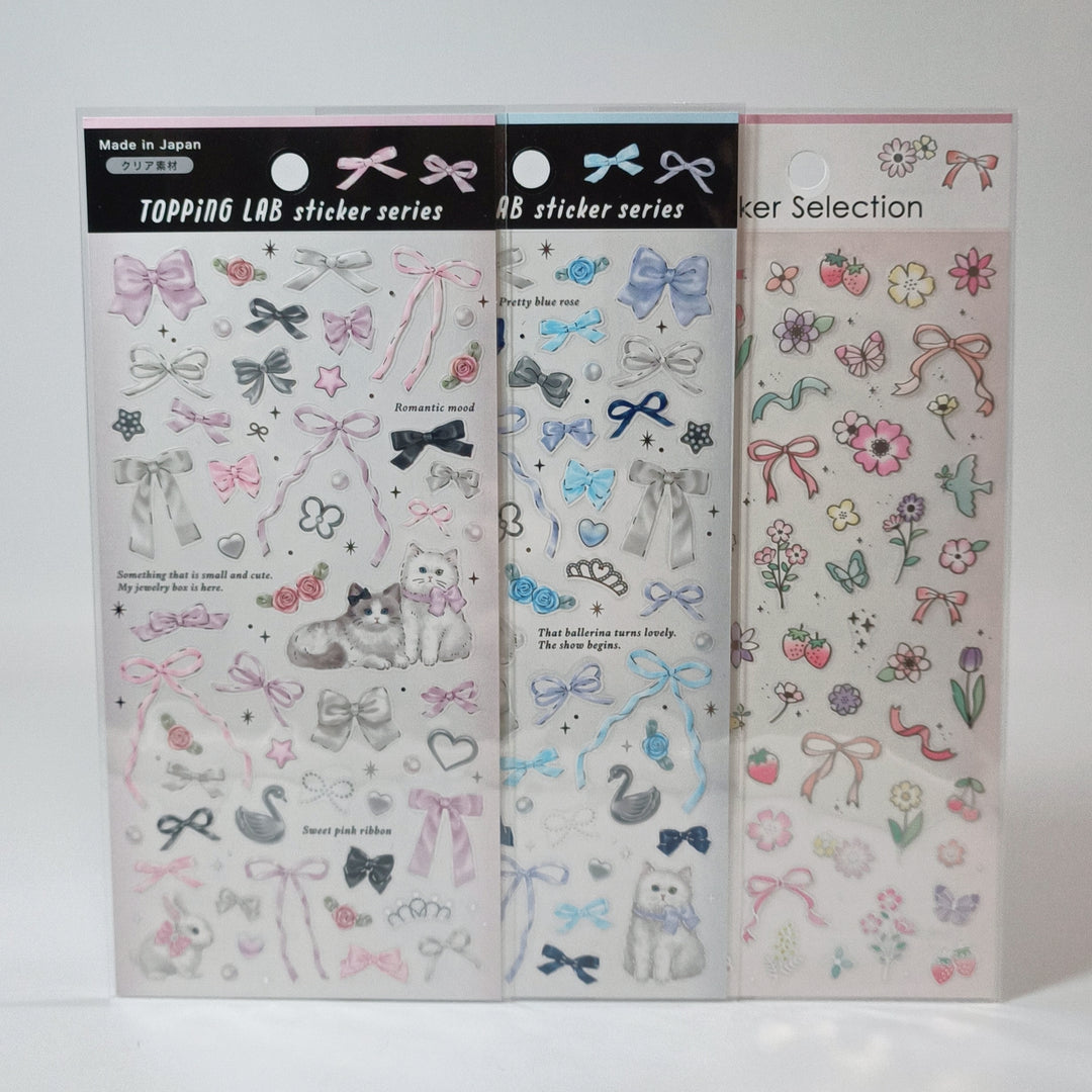 TOPPING LAB Ribbons &amp; Cats Sticker Sheet Set (3pcs.)