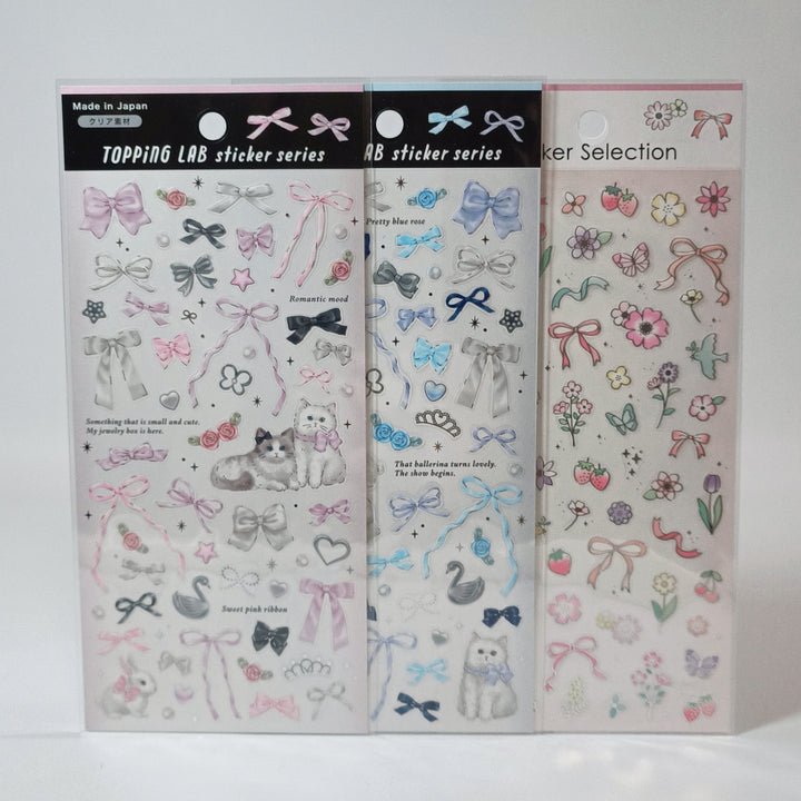 TOPPING LAB Ribbons &amp; Cats Sticker Sheet Set (3pcs.)