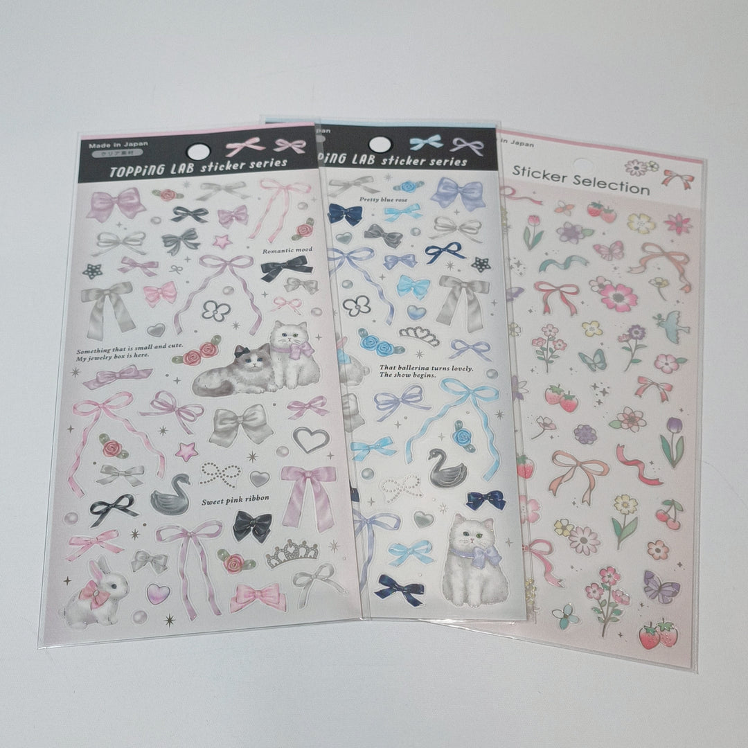 TOPPING LAB Ribbons &amp; Cats Sticker Sheet Set (3pcs.)