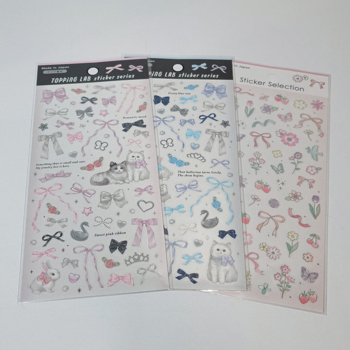 TOPPING LAB Ribbons &amp; Cats Sticker Sheet Set (3pcs.)