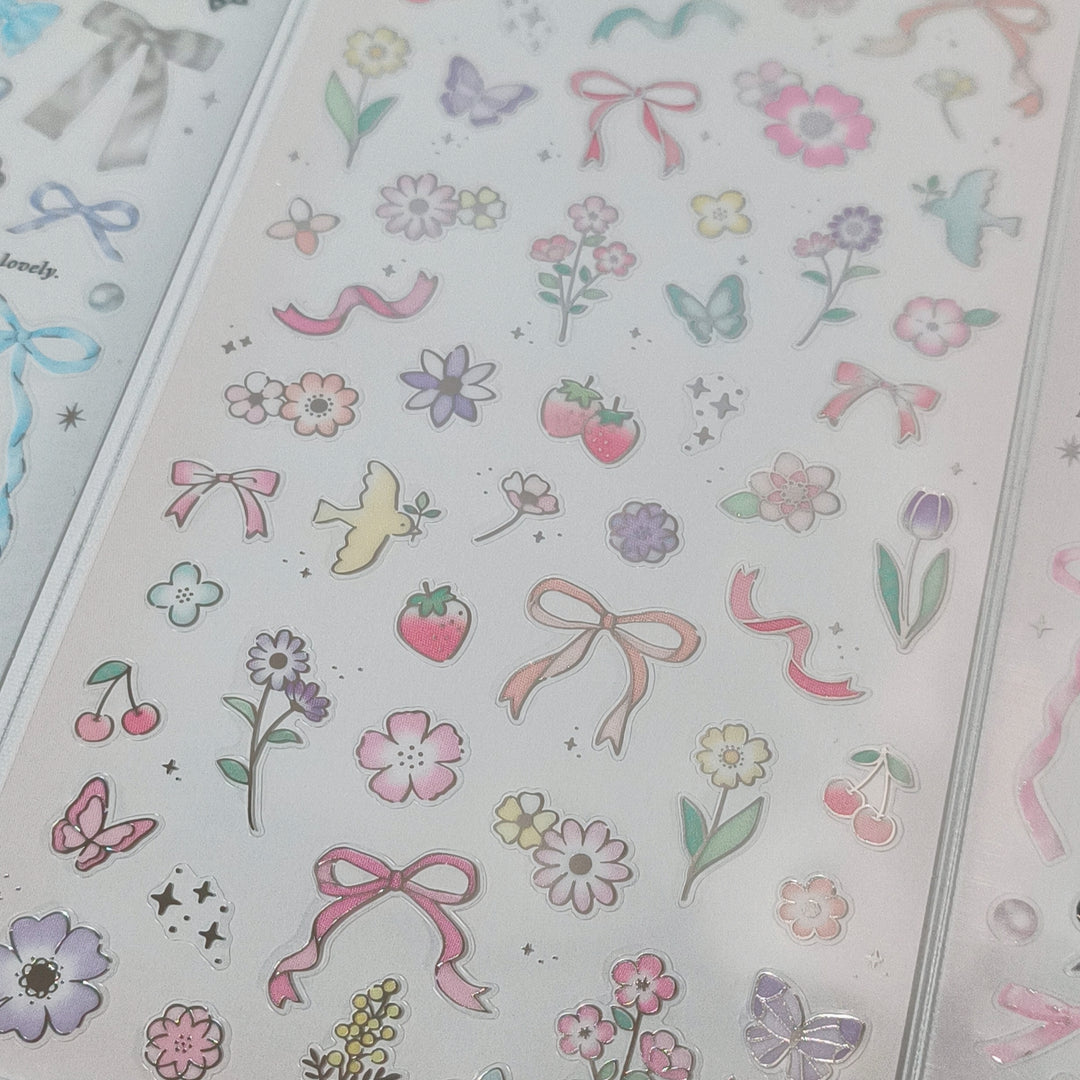 TOPPING LAB Ribbons &amp; Cats Sticker Sheet Set (3pcs.)