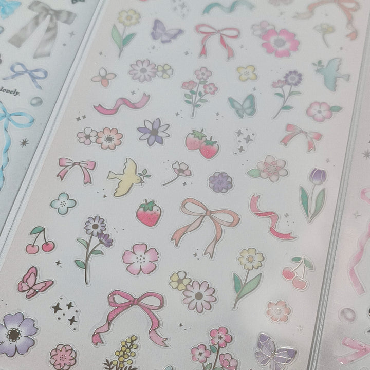 TOPPING LAB Ribbons &amp; Cats Sticker Sheet Set (3pcs.)