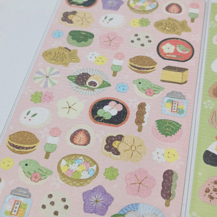 Sticker Selection Onigiri &amp; Japanese Sweets (Gold Foil) Sticker Sheet Set (2pcs.)