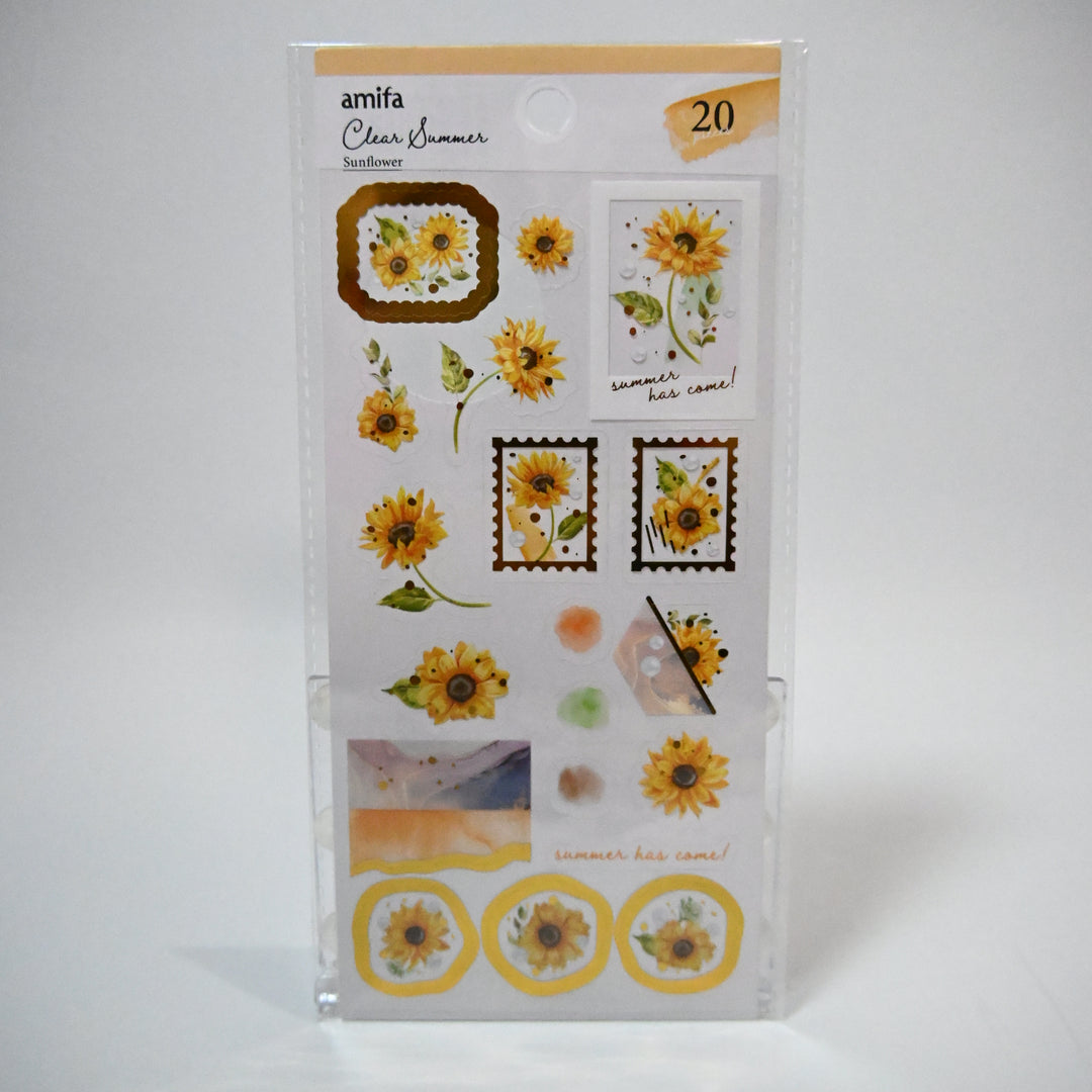 Amifa Clear Summer Flowers sticker sheet set (2 designs) - Sunflower and Hydrangea
