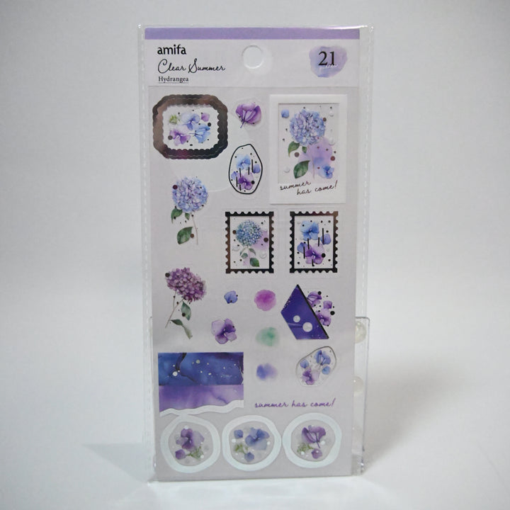 Amifa Clear Summer Flowers sticker sheet set (2 designs) - Sunflower and Hydrangea