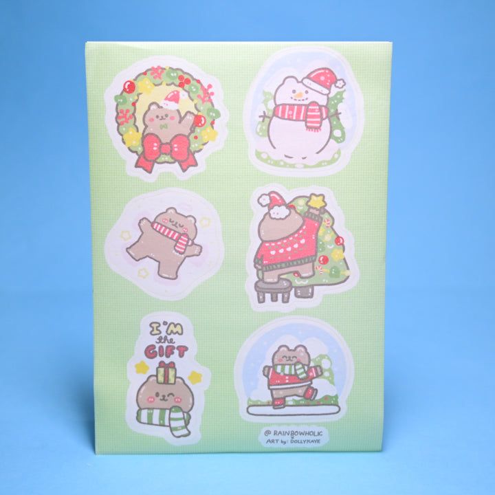 (DK011) Rainbowholic x Dolly Kaye Christmas Bear A6 Sticker