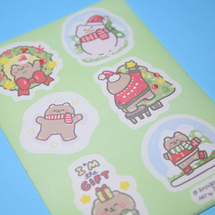 (DK011) Rainbowholic x Dolly Kaye Christmas Bear A6 Sticker