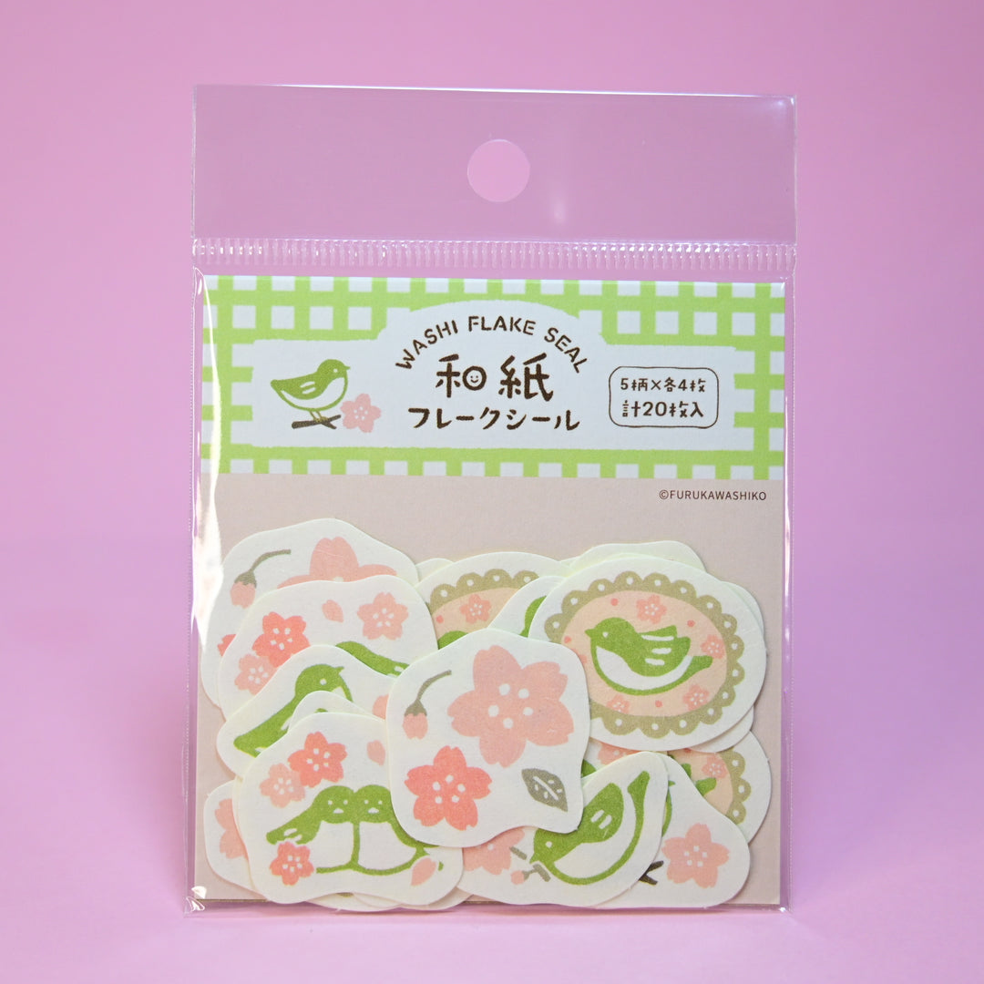 Furukawa Shiko Flower Birds Washi Flake Seal