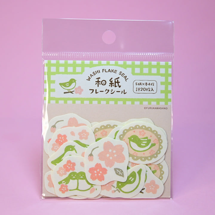 Furukawa Shiko Flower Birds Washi Flake Seal