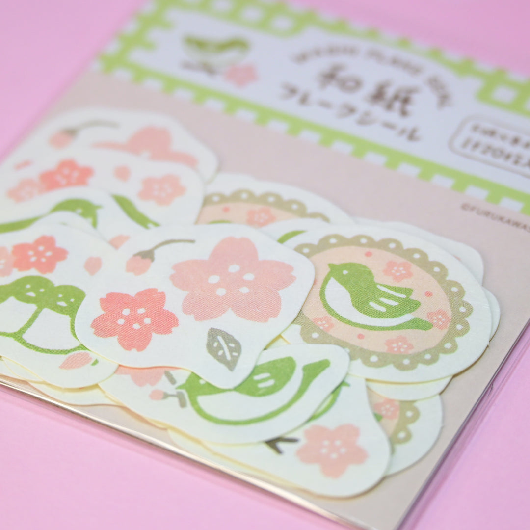 Furukawa Shiko Flower Birds Washi Flake Seal