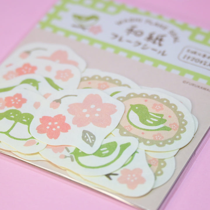 Furukawa Shiko Flower Birds Washi Flake Seal