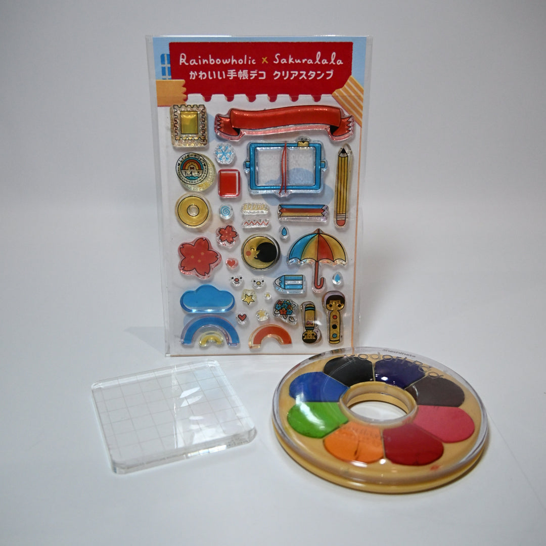 [Last Stock] Rainbowholic x Sakuralala Cute Clear Stamp + Ink Pad & Acrylic Block