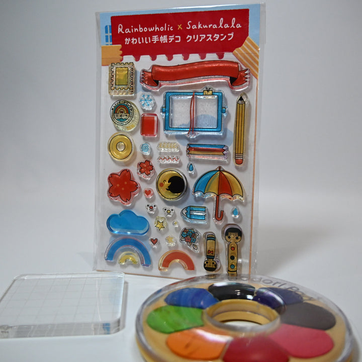 [Last Stock] Rainbowholic x Sakuralala Cute Clear Stamp + Ink Pad & Acrylic Block