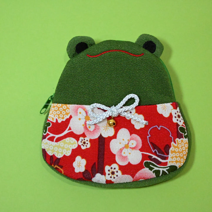 Frog Japanese Textile Mini Pouch (Red Flower Belly)