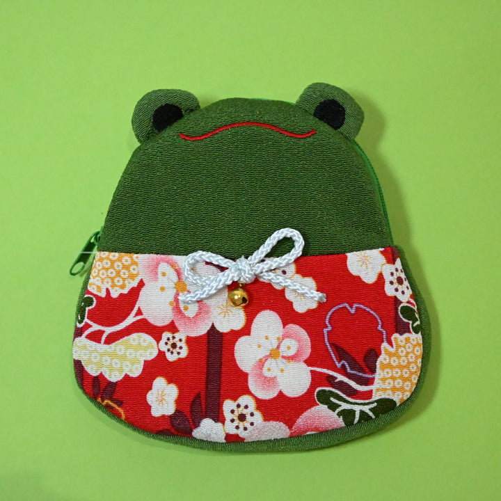 Frog Japanese Textile Mini Pouch (Red Flower Belly)