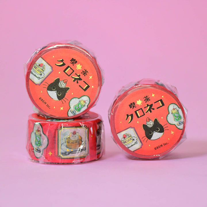 BGM Café Kuroneko Cat Red Washi Tape