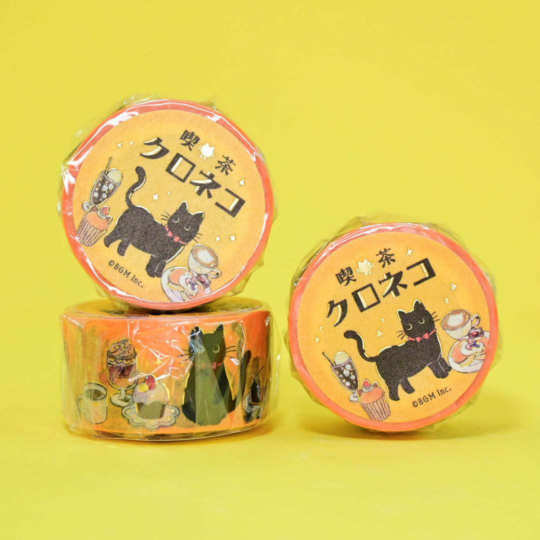 BGM Café Kuroneko Cat Orange Washi Tape 2cm