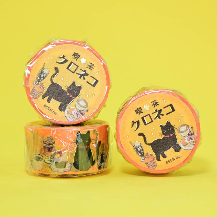 BGM Café Kuroneko Cat Orange Washi Tape 2cm