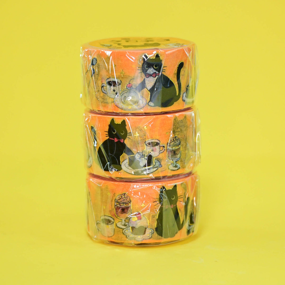 BGM Café Kuroneko Cat Orange Washi Tape 2cm