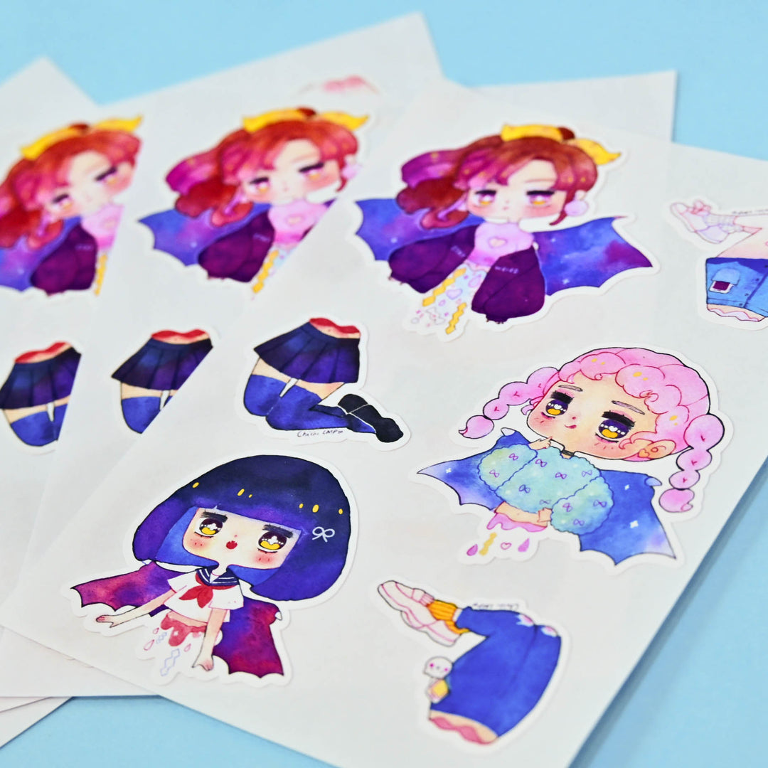 Chichilittle Watercolor Characters Sticker Sheet