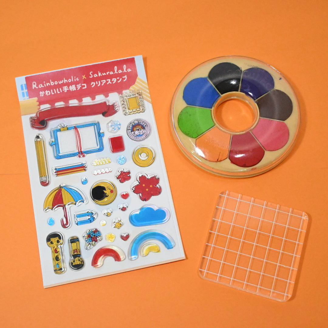 [Pre-loved] Rainbowholic x Sakuralala Cute Clear Stamp + Ink Pad &amp; Acrylic Block