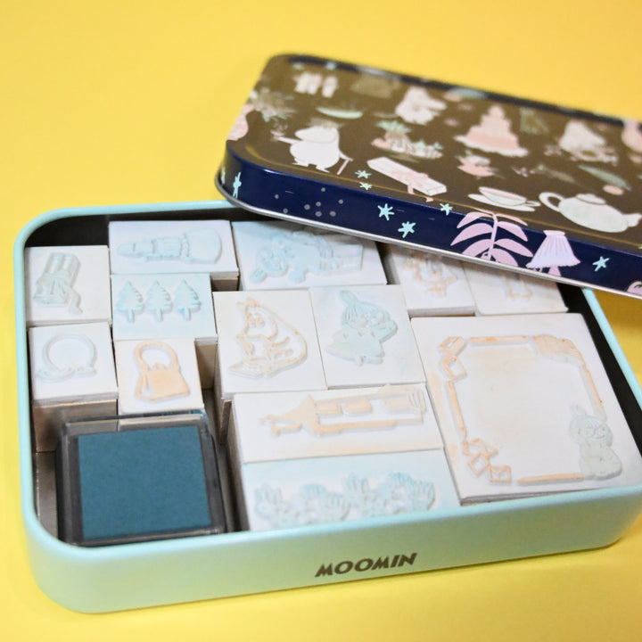 [Pre-loved] [LIMITED / RARE] Japanese Magazine with Moomin Characters Stamp and Ink with Tin Can Set