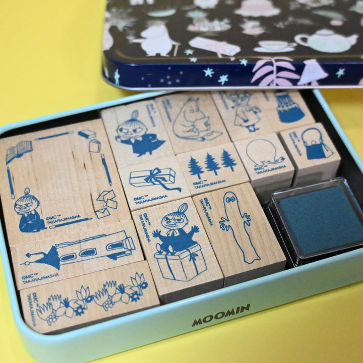 [Pre-loved] [LIMITED / RARE] Japanese Magazine with Moomin Characters Stamp and Ink with Tin Can Set