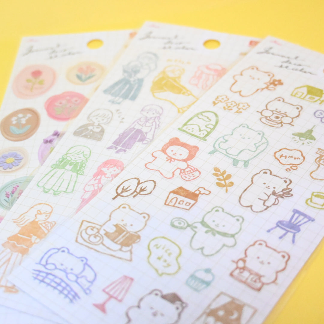 Doodle Animal and Girl Journaling Sticker Set (3 pcs.)