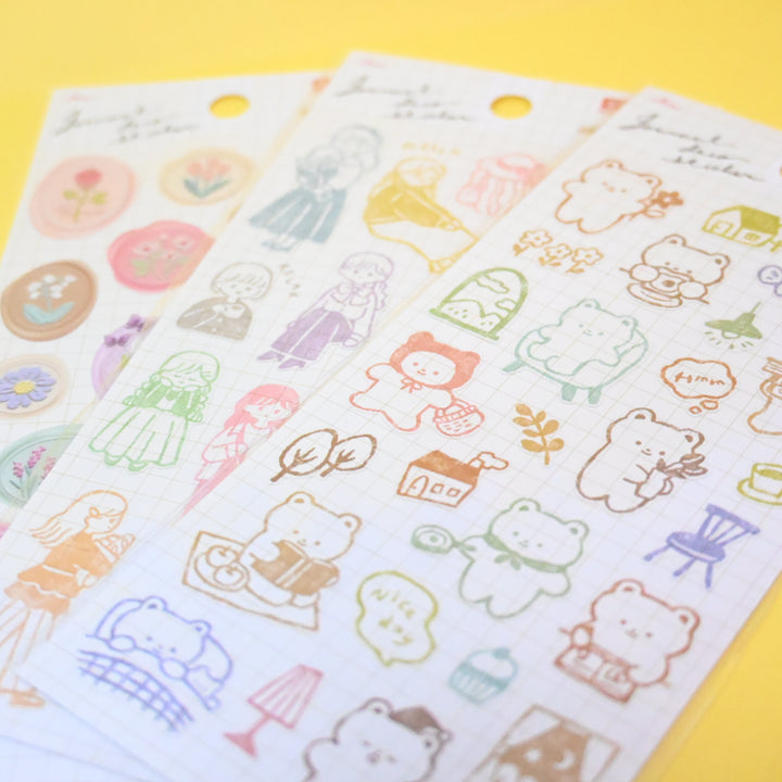 Doodle Animal and Girl Journaling Sticker Set (3 pcs.)
