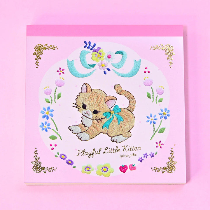 Spica-Pika Playful Little Kitten Pink Memo Pad