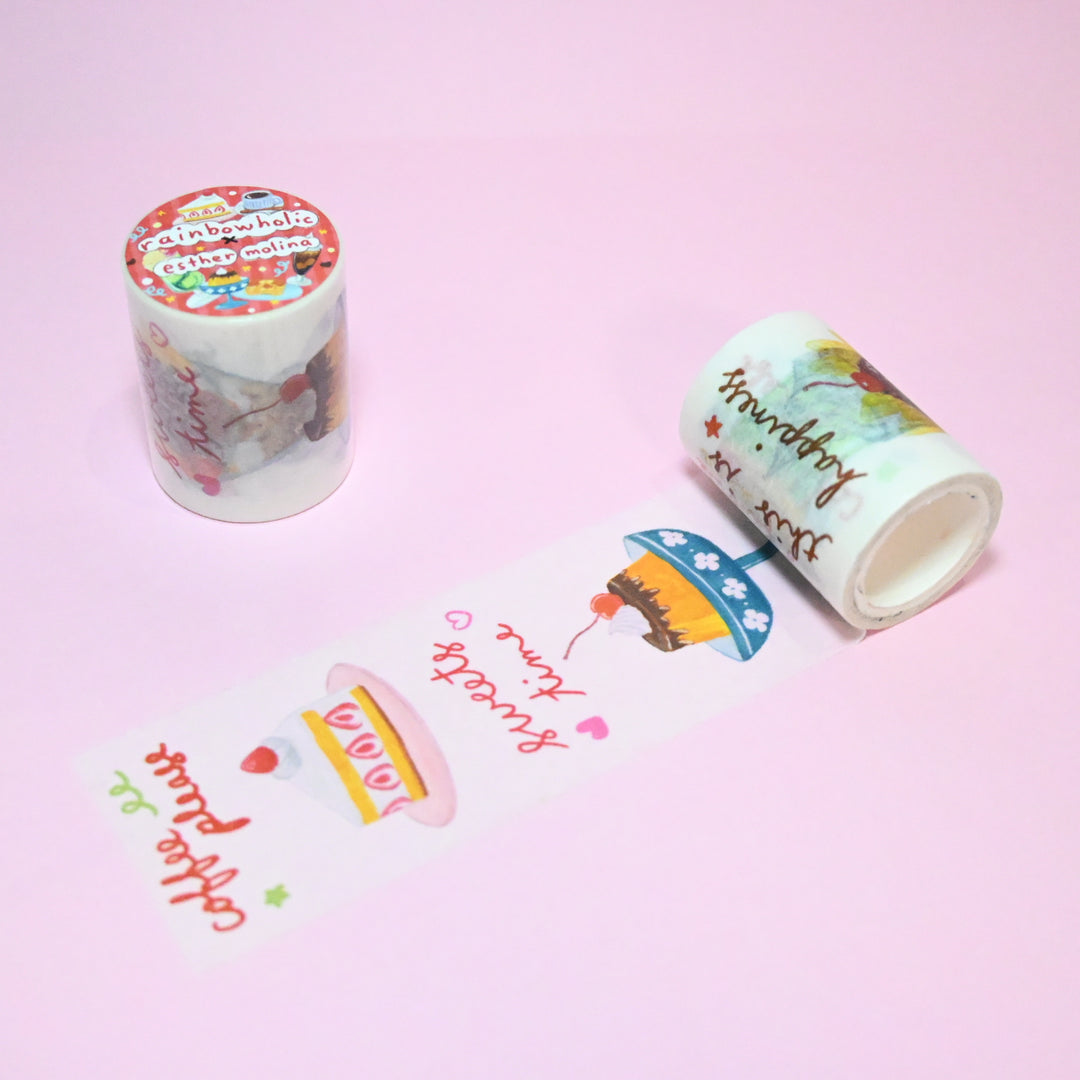 (MT049) Ruban Washi original Rainbowholic x Esther Molina, collaboration avec un café rétro japonais (5 cm de large)