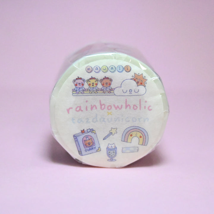 (MT065) Cinta washi de 3 cm de Rainbowholic x Tazdaunicorn Bunkissa (Stationery Cafe)