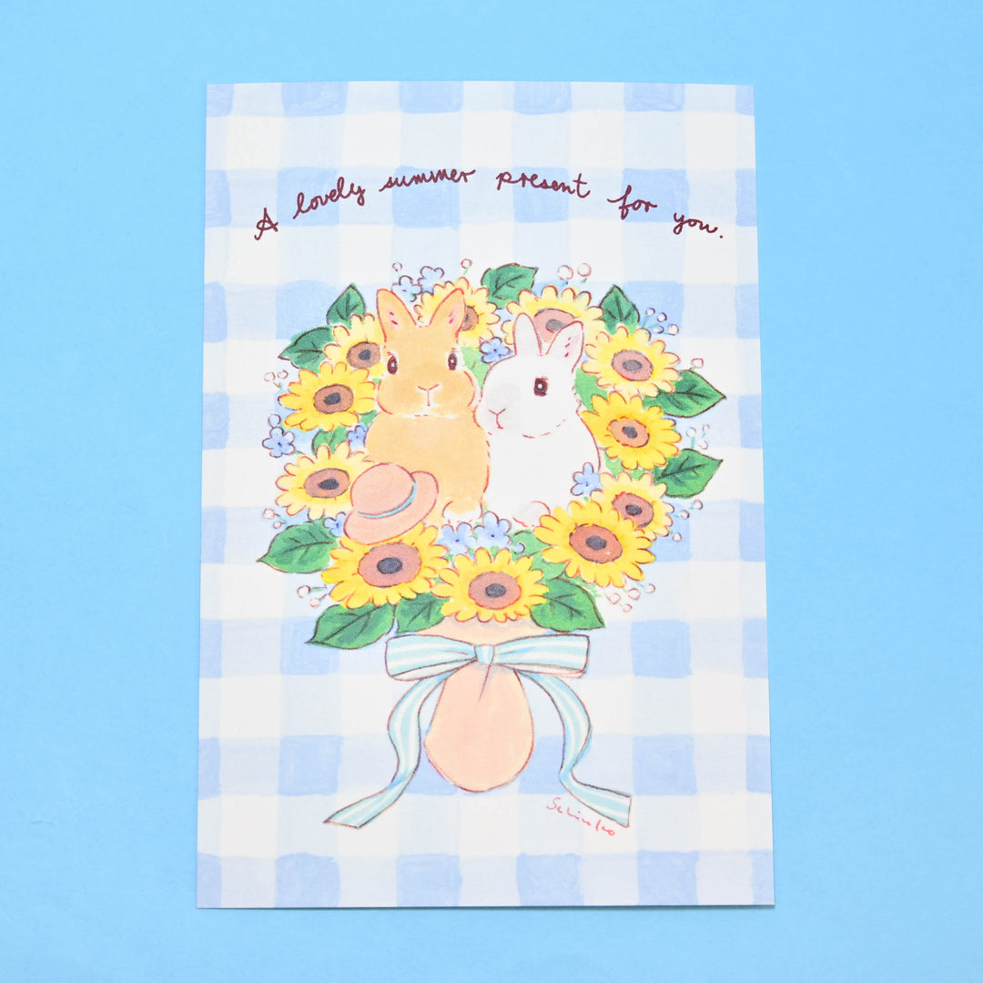Gingham Bunny Bouquet Postcard
