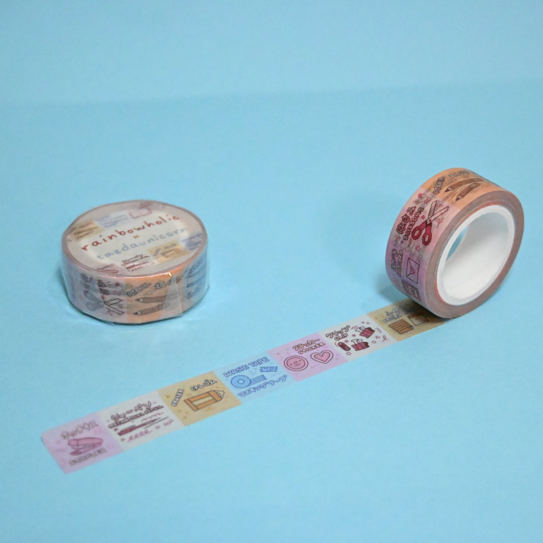(MT053) Cinta adhesiva washi con palabras de papelería original de Rainbowholic x Tazdaunicorn